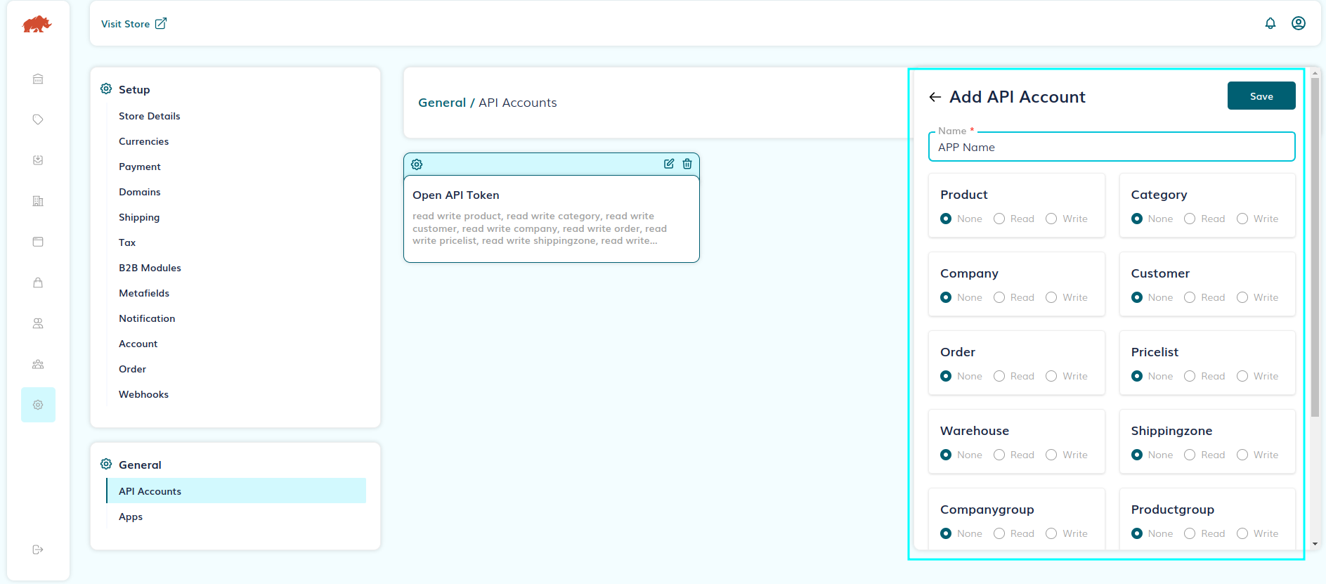 Screenshot of scope selection